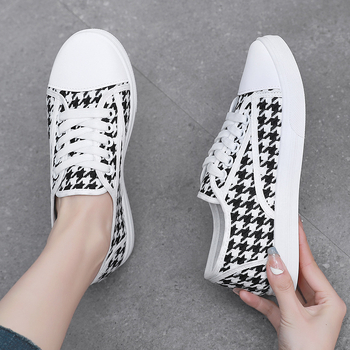 Ženske platnene tenisice s uzorkom houndstooth, prozračne, s ravnom potplatom, casual udobne za studentice