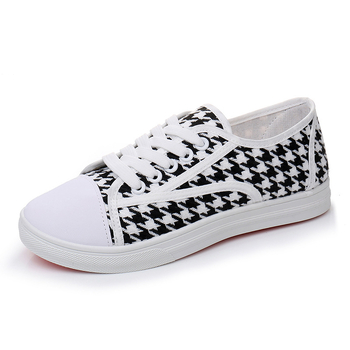 Ženske platnene tenisice s uzorkom houndstooth, prozračne, s ravnom potplatom, casual udobne za studentice