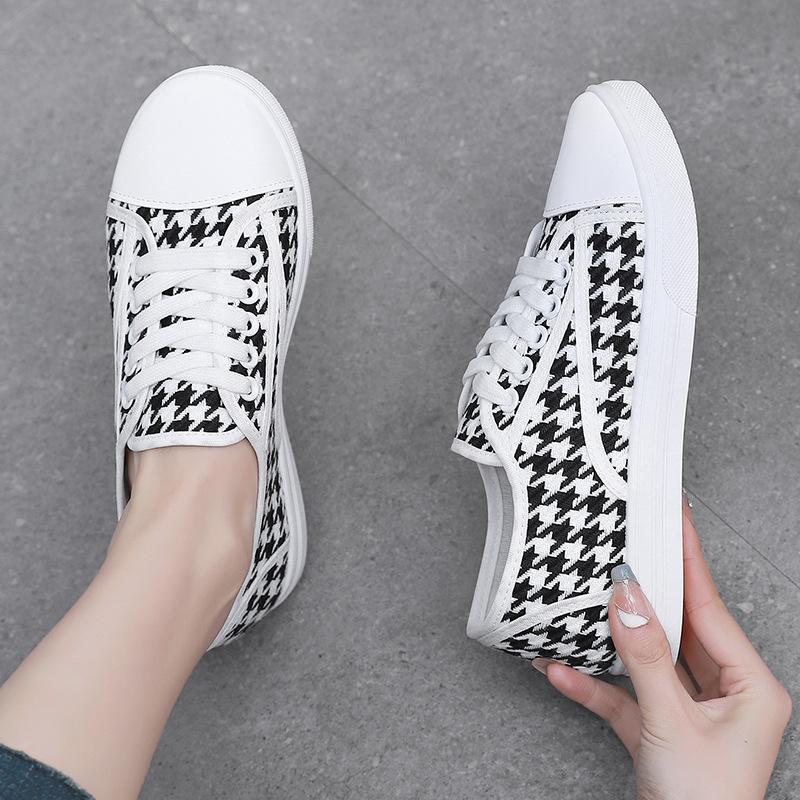 Ženske platnene tenisice s uzorkom houndstooth, prozračne, s ravnom potplatom, casual udobne za studentice