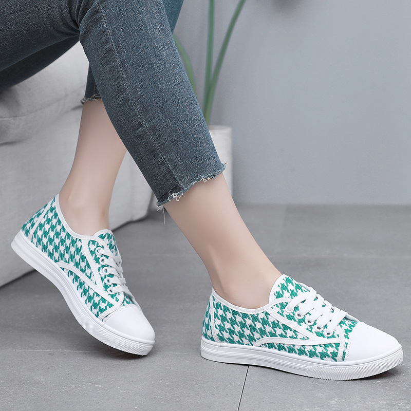 Ženske platnene tenisice s uzorkom houndstooth, prozračne, s ravnom potplatom, casual udobne za studentice
