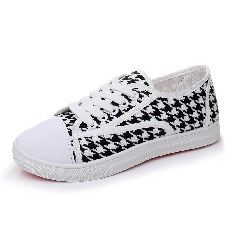 Ženske platnene tenisice s uzorkom houndstooth, prozračne, s ravnom potplatom, casual udobne za studentice