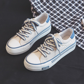 Γυναικείες καμβαδένιες sneakers με φαρδιά σόλα, χαμηλό ύψος, κορεατικό στυλ, συντονισμός χρωμάτων για φθινόπωρο