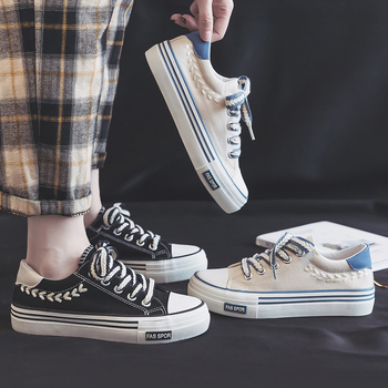 Γυναικείες καμβαδένιες sneakers με φαρδιά σόλα, χαμηλό ύψος, κορεατικό στυλ, συντονισμός χρωμάτων για φθινόπωρο