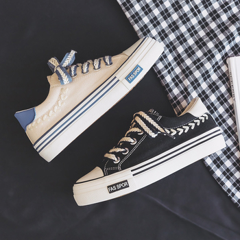 Γυναικείες καμβαδένιες sneakers με φαρδιά σόλα, χαμηλό ύψος, κορεατικό στυλ, συντονισμός χρωμάτων για φθινόπωρο