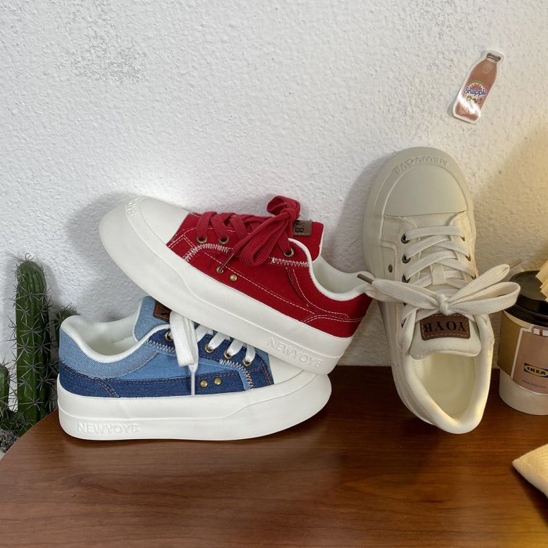 Κόκκινα καμβά sneakers με φαρδιά σόλα - Άνοιξη 2026, unisex καθημερινά παπούτσια 6178