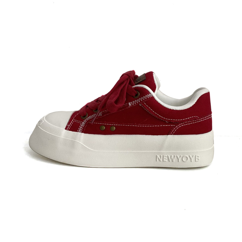 Κόκκινα καμβά sneakers με φαρδιά σόλα - Άνοιξη 2026, unisex καθημερινά παπούτσια 6178
