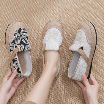 Női lazán felhúzható slip-on cipő, in anyagból, retro stílus, kerek orrú, mindennapi viselet