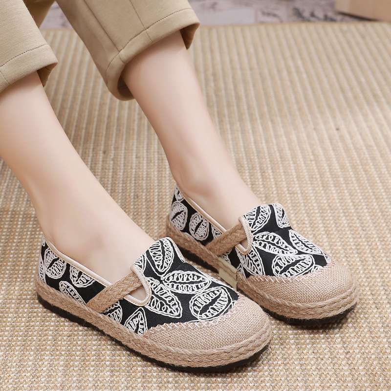 Női lazán felhúzható slip-on cipő, in anyagból, retro stílus, kerek orrú, mindennapi viselet