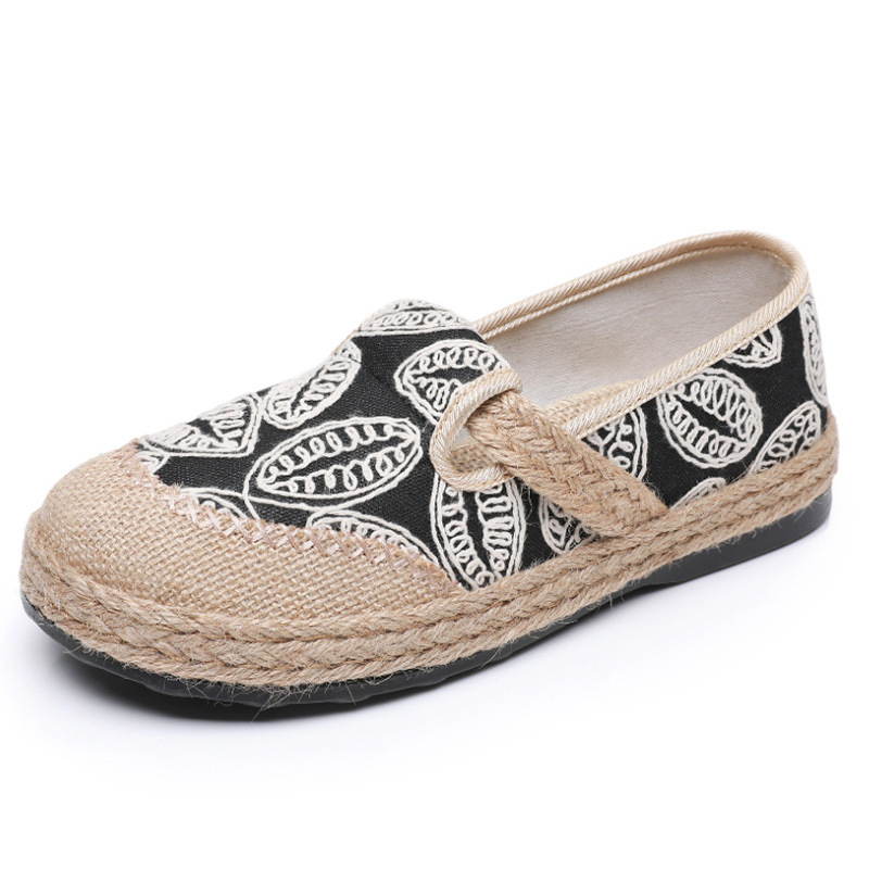 Női lazán felhúzható slip-on cipő, in anyagból, retro stílus, kerek orrú, mindennapi viselet