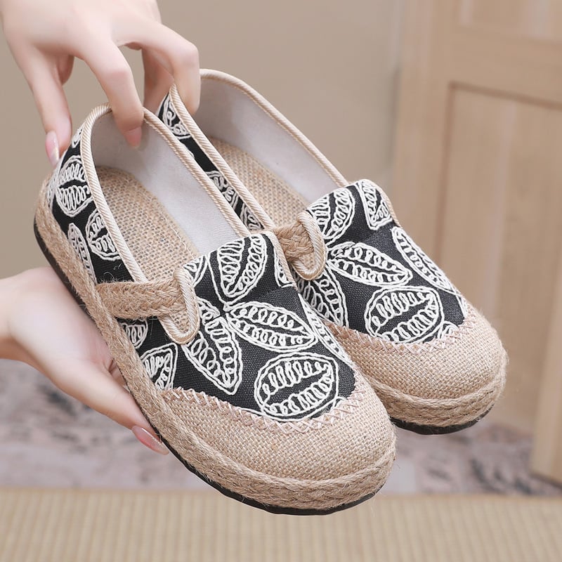 Női lazán felhúzható slip-on cipő, in anyagból, retro stílus, kerek orrú, mindennapi viselet