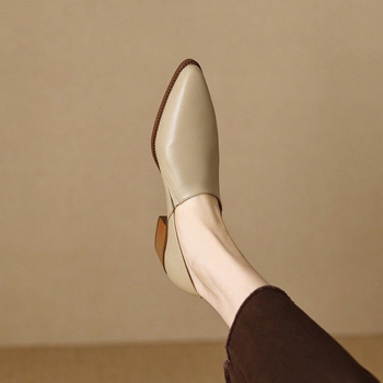Női hegyes orrú Slip-On bőrlapos loaferek, puha PU bőr, közepes magasságú vastag sarokkal, tavasz–ősz