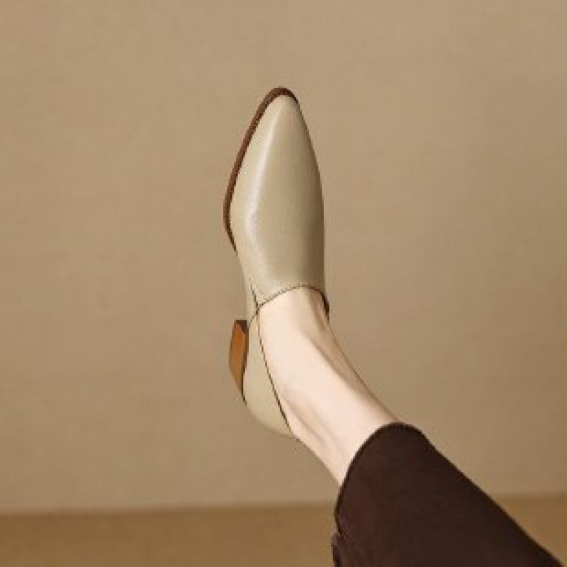 Női hegyes orrú Slip-On bőrlapos loaferek, puha PU bőr, közepes magasságú vastag sarokkal, tavasz–ősz