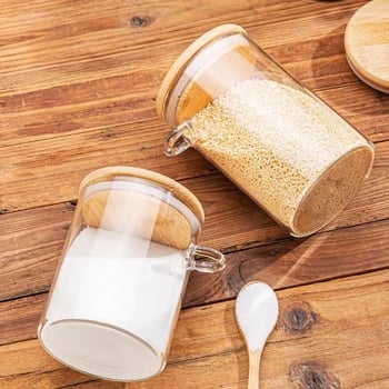 Cilindrična staklena posuda sa žlicom i poklopcem, kuhinjsko skladište za grickalice i čaj, borosilikatno staklo, 501–800 ml