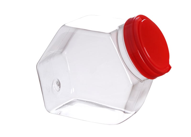 B-61-2 4000 ml PET šesterokutna posuda za bombone, prozirna s metalnim dijelovima, posuda za grickalice