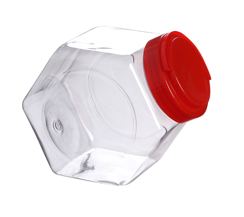 B-61-2 4000 ml PET šesterokutna posuda za bombone, prozirna s metalnim dijelovima, posuda za grickalice