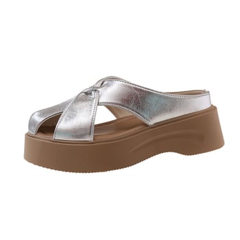 Prozračne srebrne slip-on sandale s zatvorenim prstom i debelim potplatom za žene, ljeto