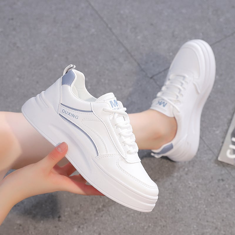 Női fehér műbőr sneaker, 2026-os modell, tavasz–ősz, mindennapi sportcipő SH836