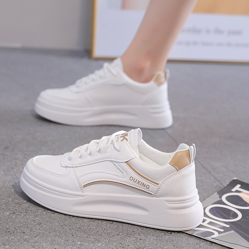 Női fehér műbőr sneaker, 2026-os modell, tavasz–ősz, mindennapi sportcipő SH836