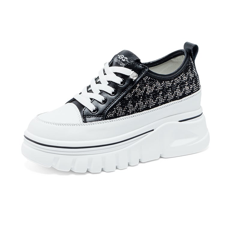 825-235 Női fehér bőrsneaker 7 cm-es magasság-emeléssel, fűzős, mindennapi platform cipő PU talppal