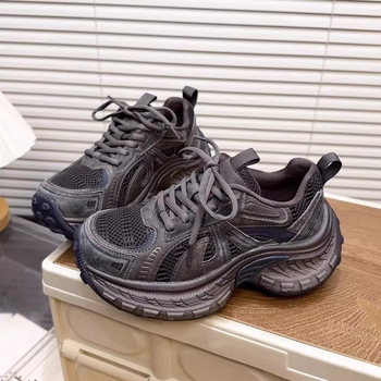 Ženske tenisice tipa dad sneakers s učinkom povećanja visine, lagane, s debelim potplatom, mrežasti gornji dio, vezice, korejskog sportskog stila