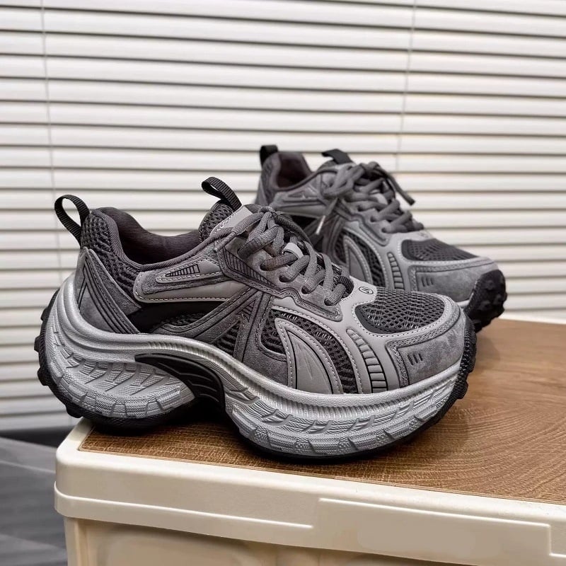 Ženske tenisice tipa dad sneakers s učinkom povećanja visine, lagane, s debelim potplatom, mrežasti gornji dio, vezice, korejskog sportskog stila