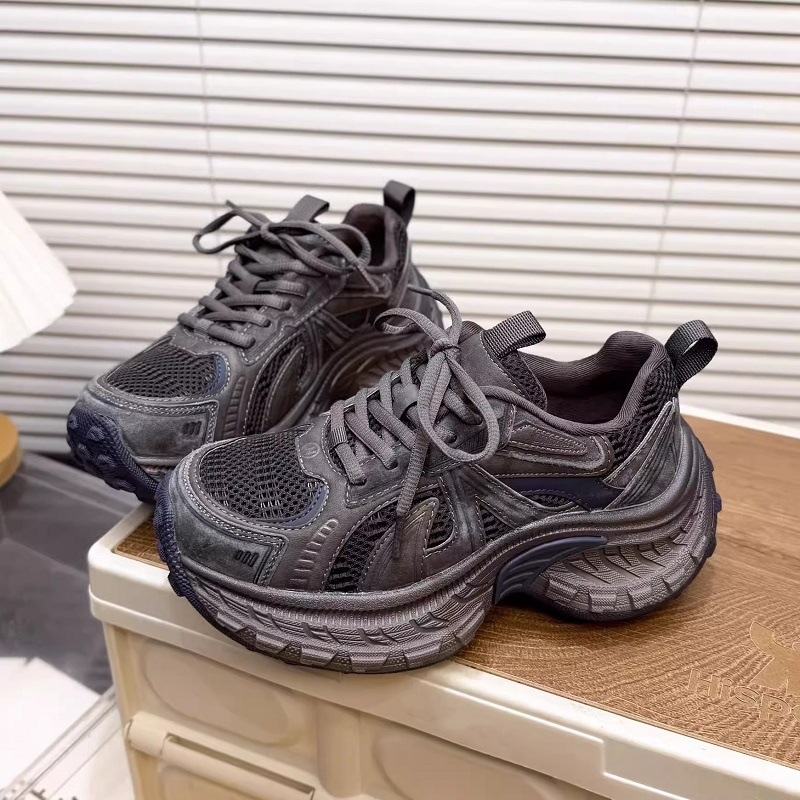 Ženske tenisice tipa dad sneakers s učinkom povećanja visine, lagane, s debelim potplatom, mrežasti gornji dio, vezice, korejskog sportskog stila