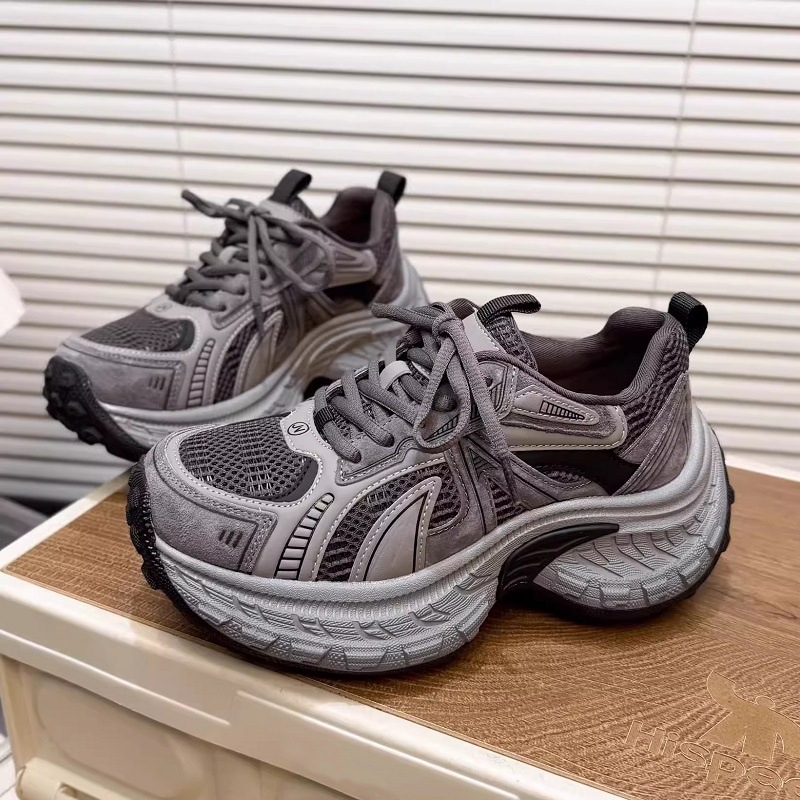 Ženske tenisice tipa dad sneakers s učinkom povećanja visine, lagane, s debelim potplatom, mrežasti gornji dio, vezice, korejskog sportskog stila