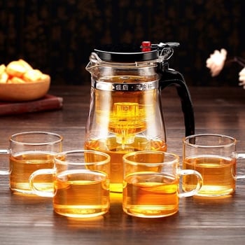 Ceainic elegant, ceașcă de ceai rezistentă la căldură, set de ceai din sticlă cu filtru cu o singură atingere pentru uz casnic, articole de ceai rafinate