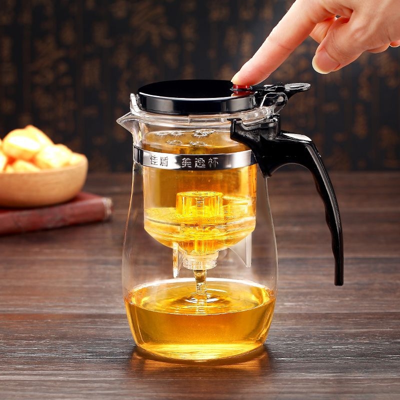 Ceainic elegant, ceașcă de ceai rezistentă la căldură, set de ceai din sticlă cu filtru cu o singură atingere pentru uz casnic, articole de ceai rafinate