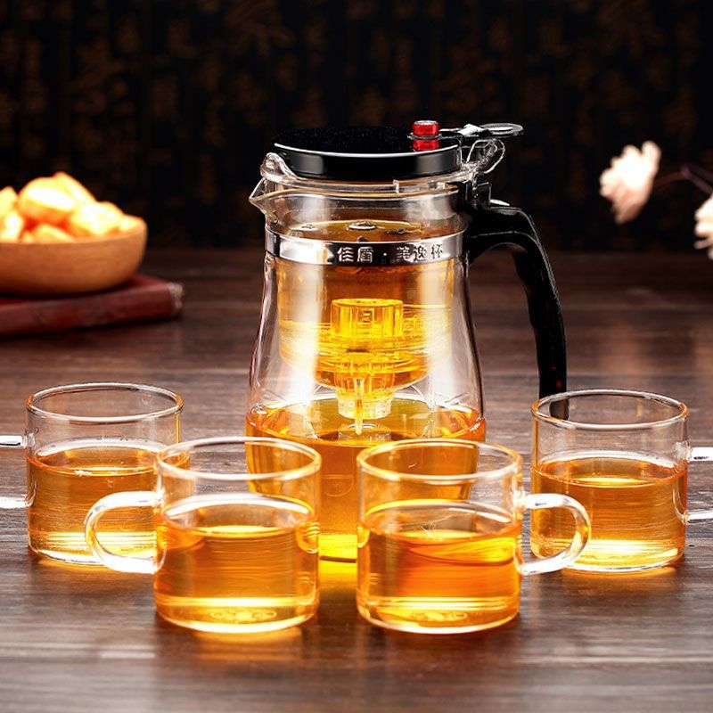 Ceainic elegant, ceașcă de ceai rezistentă la căldură, set de ceai din sticlă cu filtru cu o singură atingere pentru uz casnic, articole de ceai rafinate