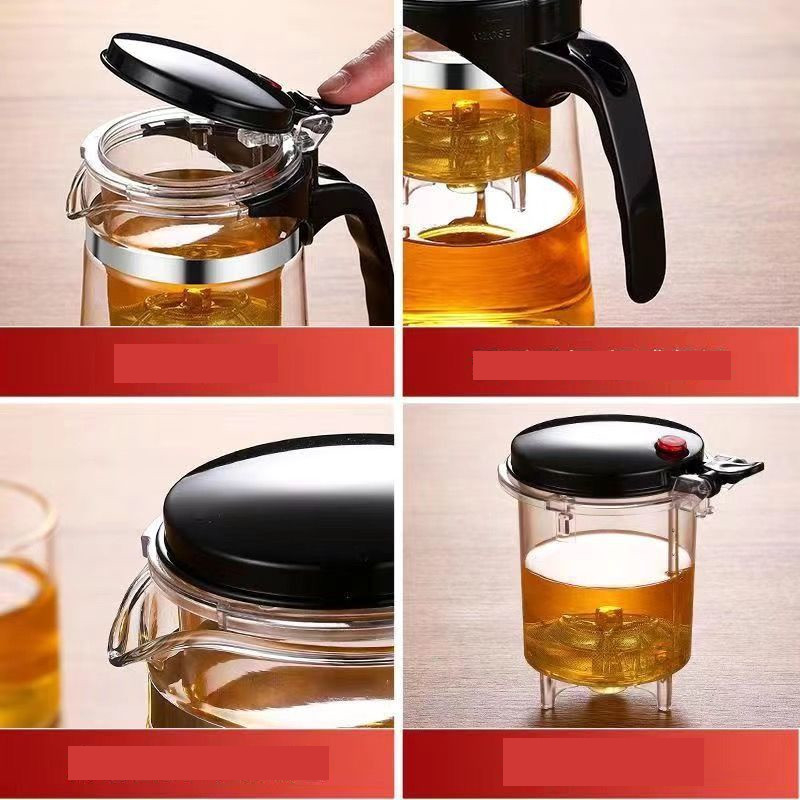 Ceainic elegant, ceașcă de ceai rezistentă la căldură, set de ceai din sticlă cu filtru cu o singură atingere pentru uz casnic, articole de ceai rafinate