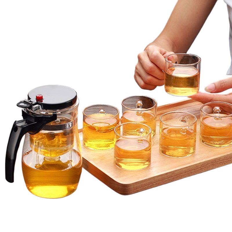 Ceainic elegant, ceașcă de ceai rezistentă la căldură, set de ceai din sticlă cu filtru cu o singură atingere pentru uz casnic, articole de ceai rafinate
