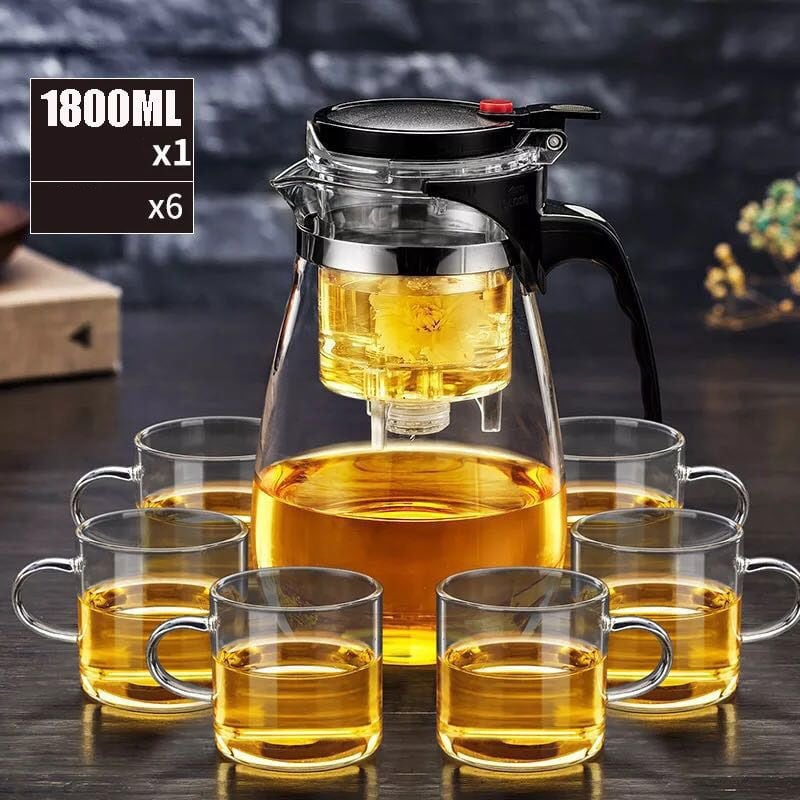 Ceainic elegant, ceașcă de ceai rezistentă la căldură, set de ceai din sticlă cu filtru cu o singură atingere pentru uz casnic, articole de ceai rafinate