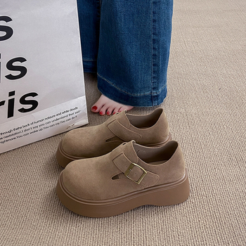 Ženske cipele u Birkenstock stilu, prava koža, jesen 2025, loafers slip-on s povećanjem visine