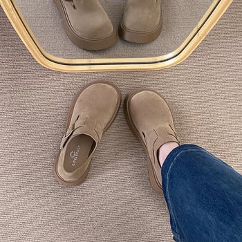 Ženske cipele u Birkenstock stilu, prava koža, jesen 2025, loafers slip-on s povećanjem visine