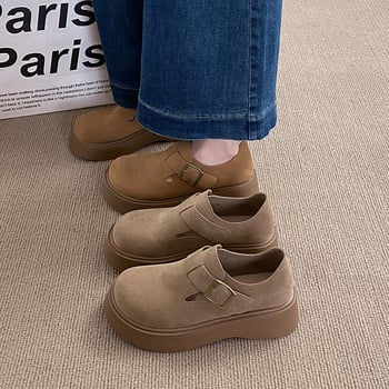 Ženske cipele u Birkenstock stilu, prava koža, jesen 2025, loafers slip-on s povećanjem visine