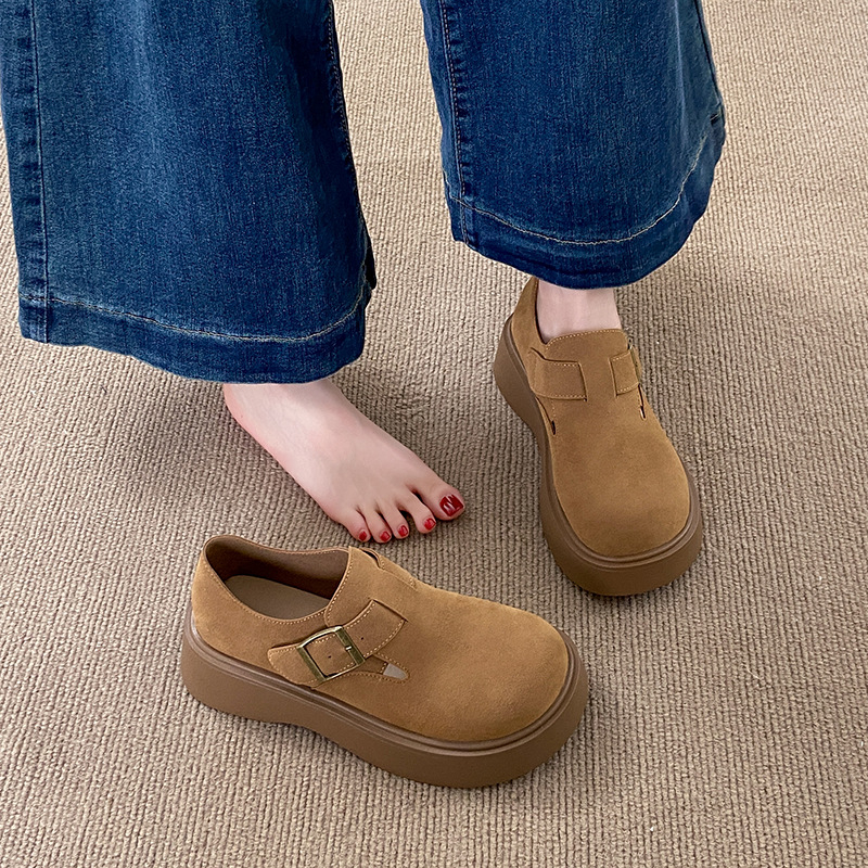 Ženske cipele u Birkenstock stilu, prava koža, jesen 2025, loafers slip-on s povećanjem visine
