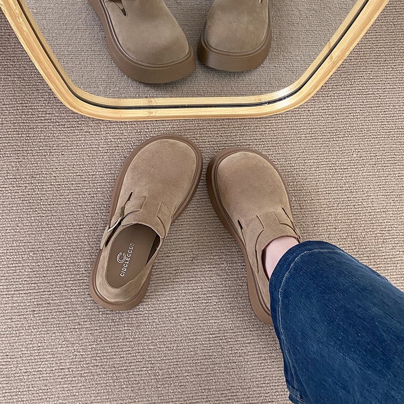 Ženske cipele u Birkenstock stilu, prava koža, jesen 2025, loafers slip-on s povećanjem visine