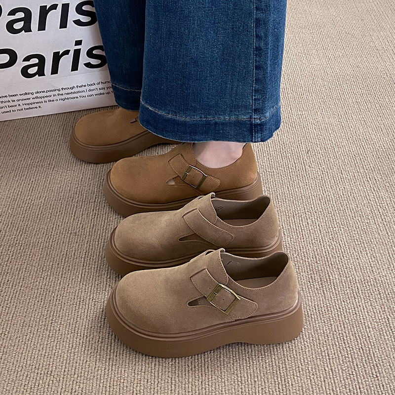 Ženske cipele u Birkenstock stilu, prava koža, jesen 2025, loafers slip-on s povećanjem visine