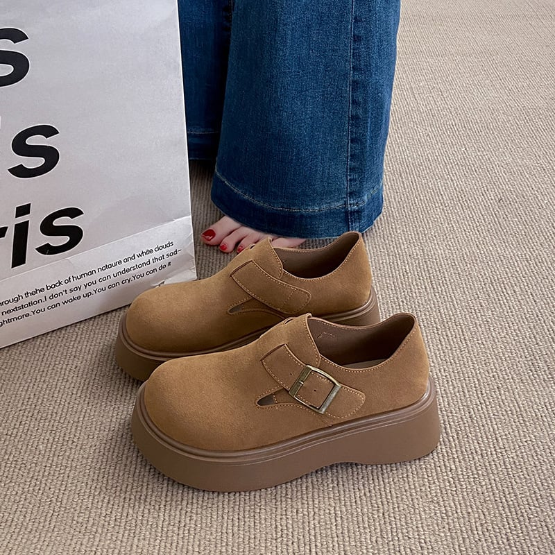 Ženske cipele u Birkenstock stilu, prava koža, jesen 2025, loafers slip-on s povećanjem visine