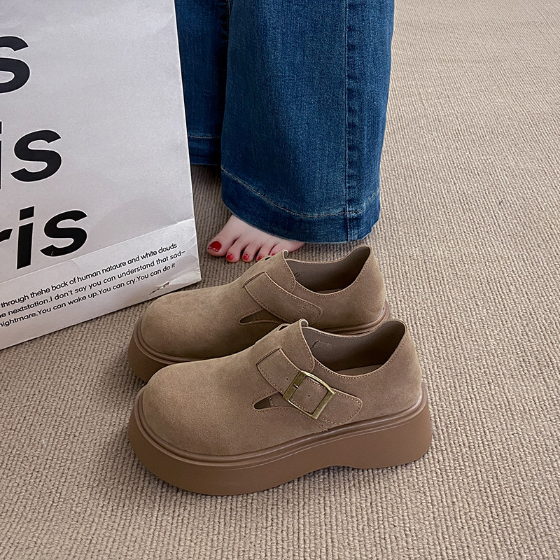 Ženske cipele u Birkenstock stilu, prava koža, jesen 2025, loafers slip-on s povećanjem visine