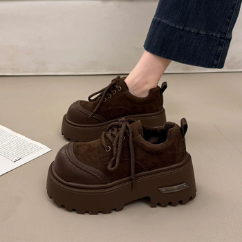 Ženske loaferice s 7 cm debelim potplatom, retro stil, vezanje, kožne cipele za povećanje visine