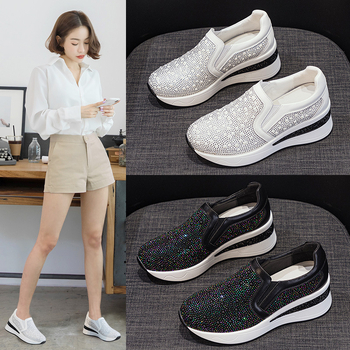 Ženske cipele s debelim potplatom od 7 cm za povećanje visine, slip-on casual obuvas s kristalima i perlama