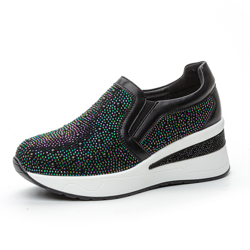 Ženske cipele s debelim potplatom od 7 cm za povećanje visine, slip-on casual obuvas s kristalima i perlama