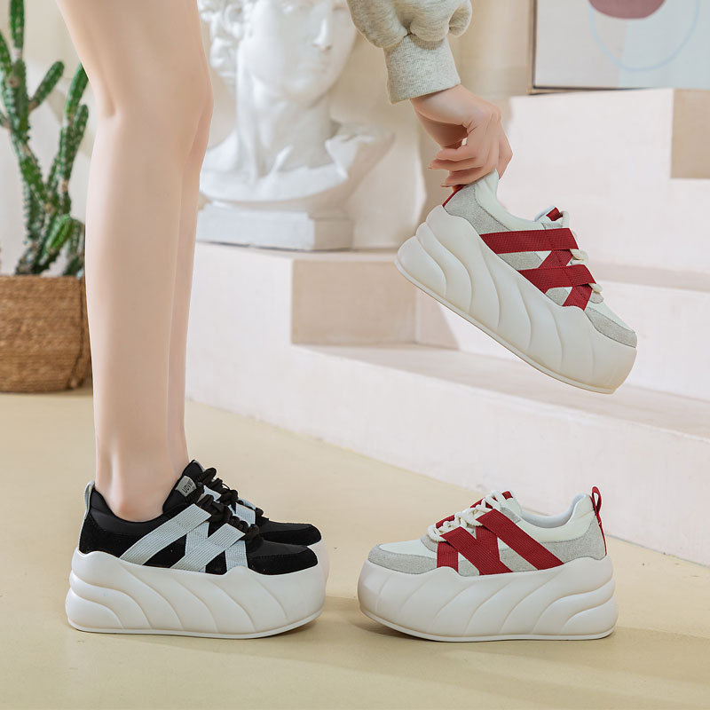 Ženske casual platforme tenisice s debelim đonom, 8 cm visina pete, okrugli vrh, gornji dio od kože
