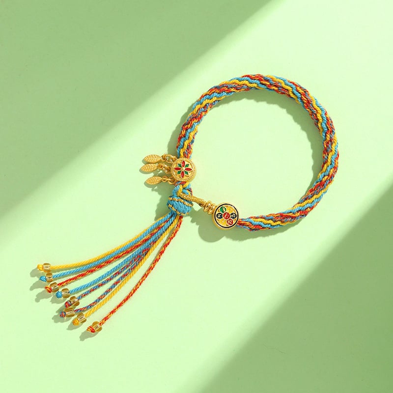 Unisex narukvica od ručno pletenog užeta s pet boja, tibetanski etnički stil