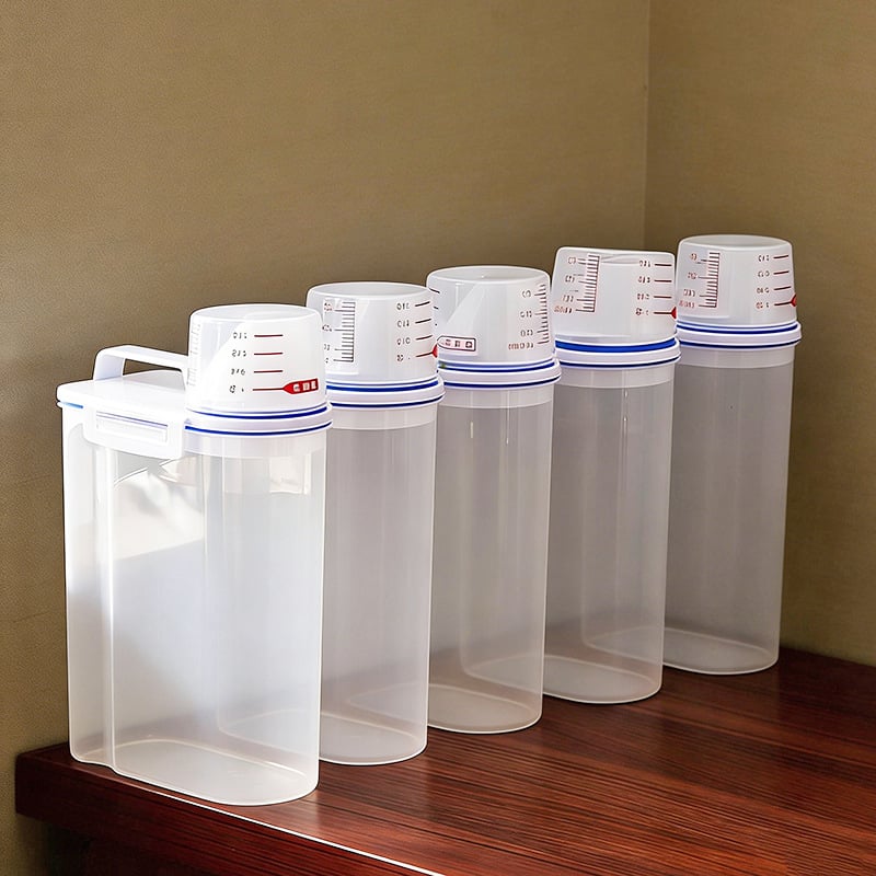Plastična posuda za skladištenje riže s mjerom, zatvorena, kuhinjski organizator, kapacitet 501–800 ml