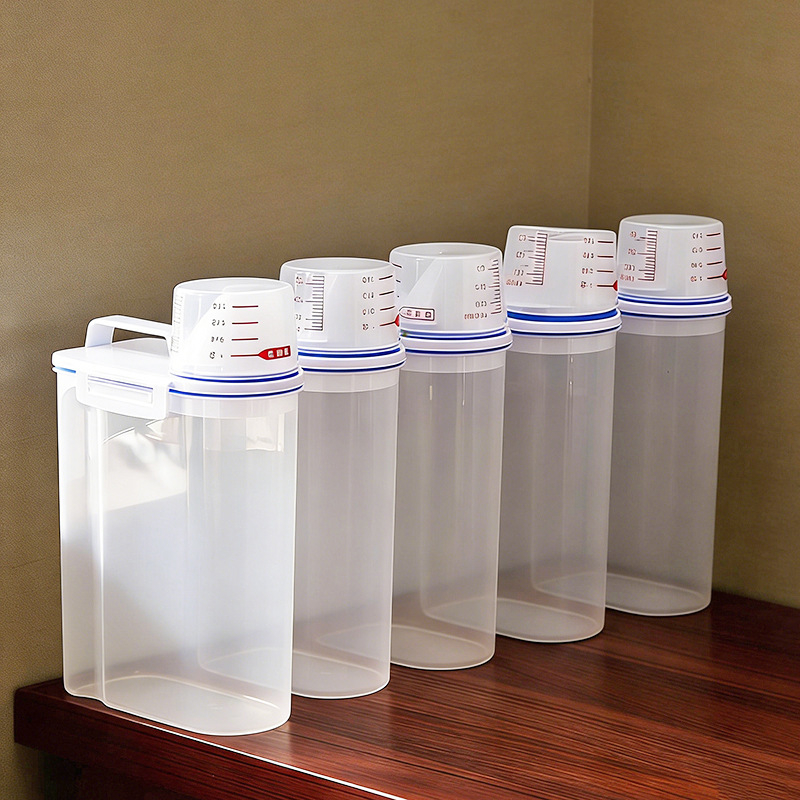 Plastična posuda za skladištenje riže s mjerom, zatvorena, kuhinjski organizator, kapacitet 501–800 ml