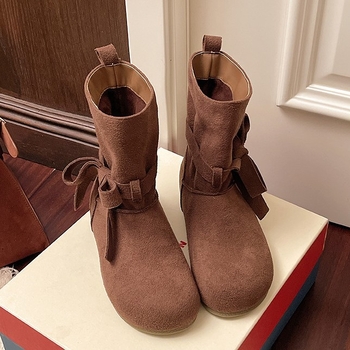 Retro ženske kratke čizme za povećanje visine, jesen-zima 2025, okrugli vrh, vezanje, mek potplat, Birkenstock stil zapadnjačkih kauboijskih čizmi