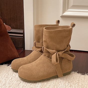 Retro ženske kratke čizme za povećanje visine, jesen-zima 2025, okrugli vrh, vezanje, mek potplat, Birkenstock stil zapadnjačkih kauboijskih čizmi